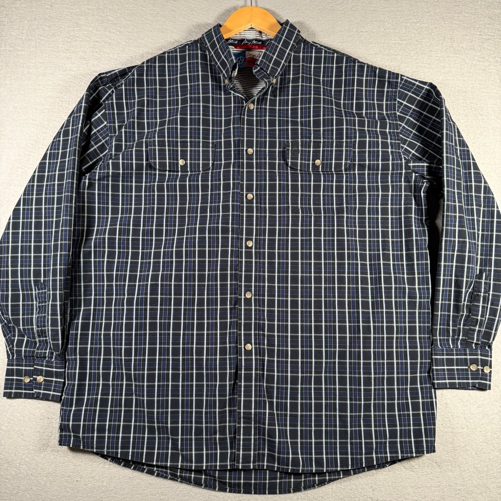 Wrangler George Strait Cowboy Cut Navy Plaid Western Button Down Shirt Mens 3XL